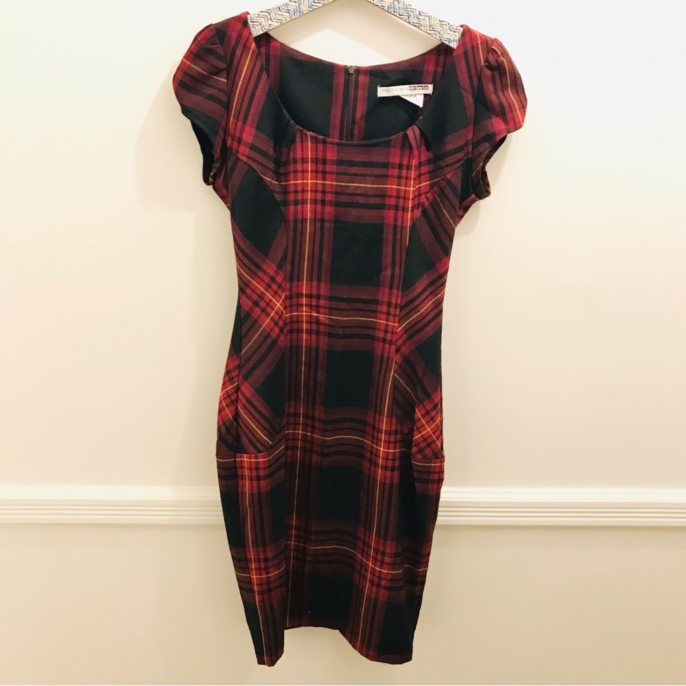 Necessary Objects Plaid Bodycon Dress medium red black yellow